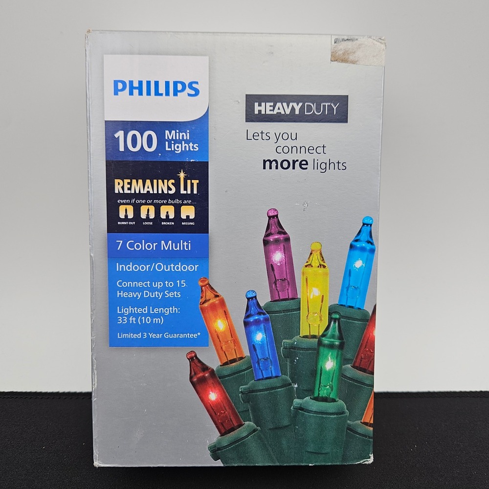 Philips 100 Multi Color Mini Lights Heavy Duty Indoor Outdoor 33ft Green Wire